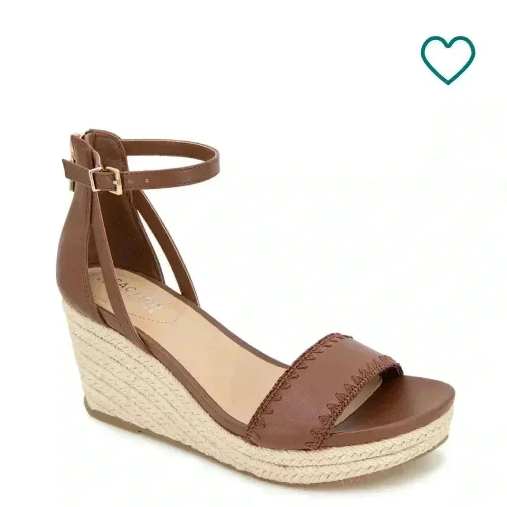 Brown Ankle-Strap Espadrille Wedge Sandal - Women